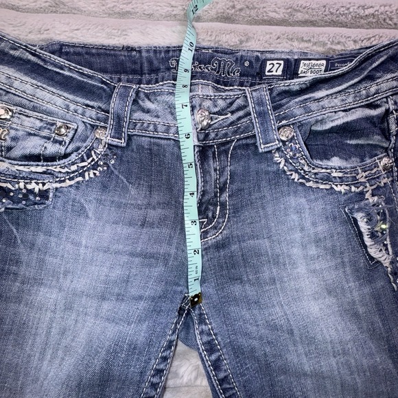 Miss Me Jeans Women's 27 Easy‎ Boot Rhinestone Flap Pocket Thick Stitch Stretch - Picture 5 of 12